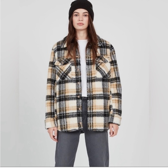 Volcom silent Sherpa plaid Teddy jacket oversized grunge fall winter 90’s Y2K - Picture 1 of 7